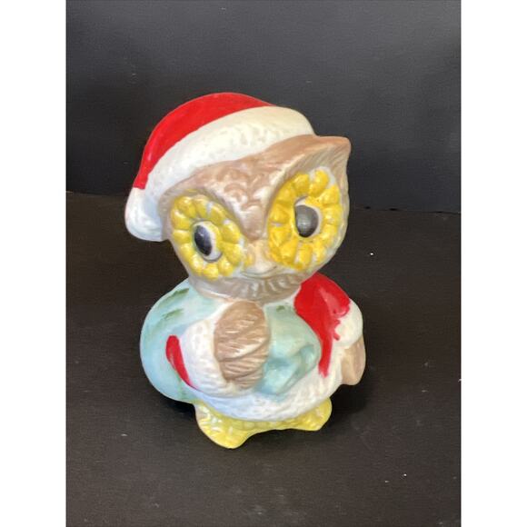 Vintage Owls Set Of 3 Christmas Porcelain Figurines Baking Santa Singing Retro - Picture 6 of 9